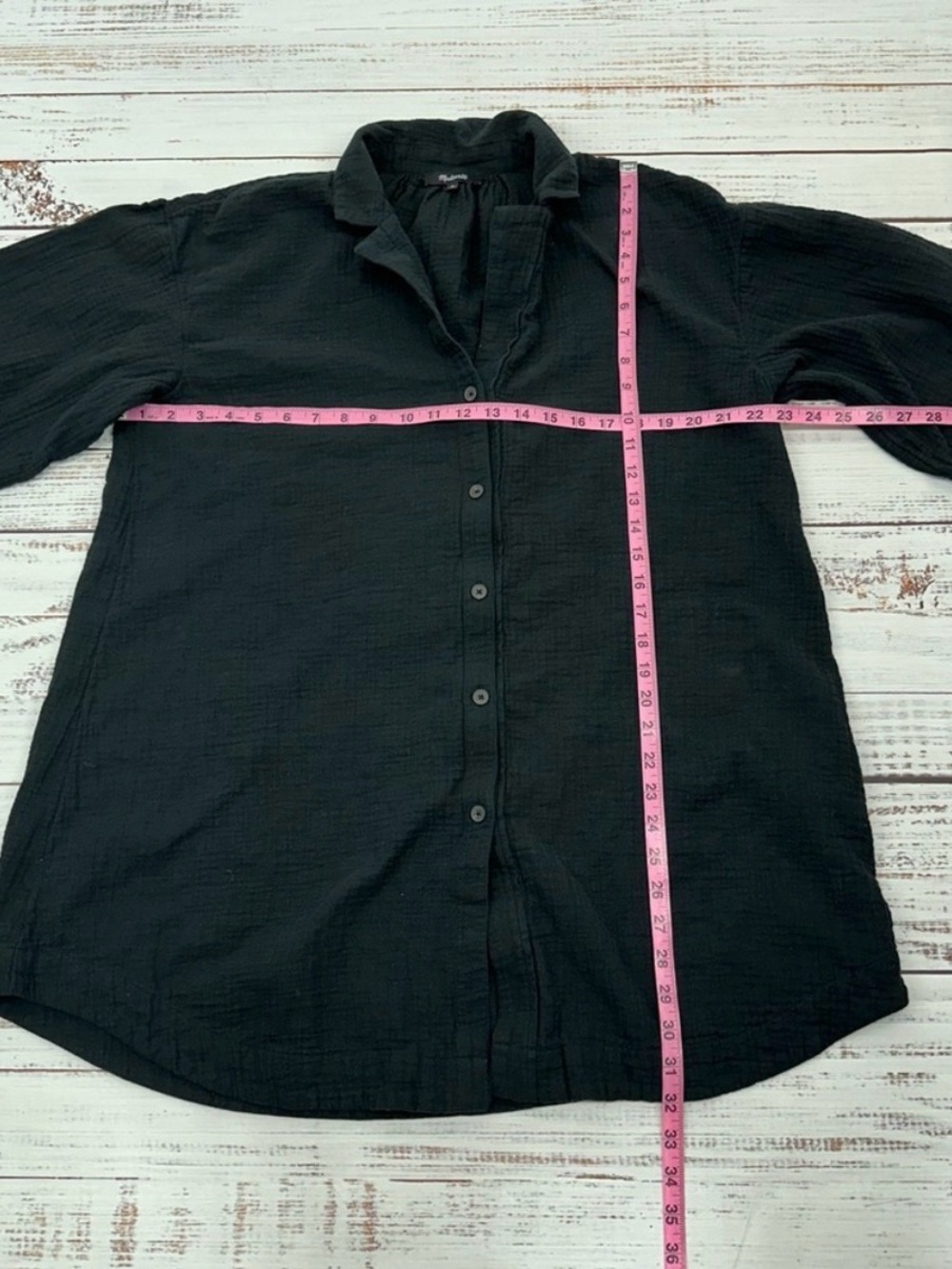 BOGO Madewell Black Crinkle Cotton Cover-Up Button Down Shirtdress - Picture 7 of 10